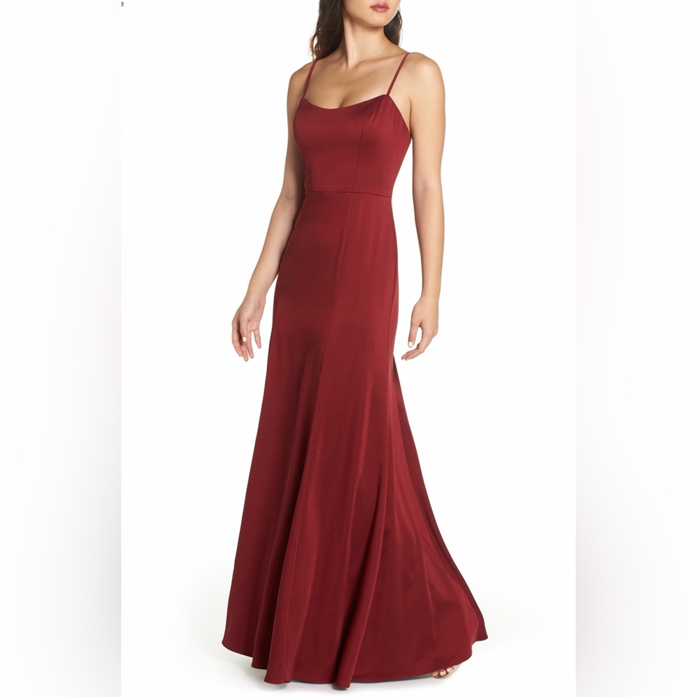 NWT Jenny Yoo Aniston Cranberry Luxe Crepe Bridesmaid Formal Gown